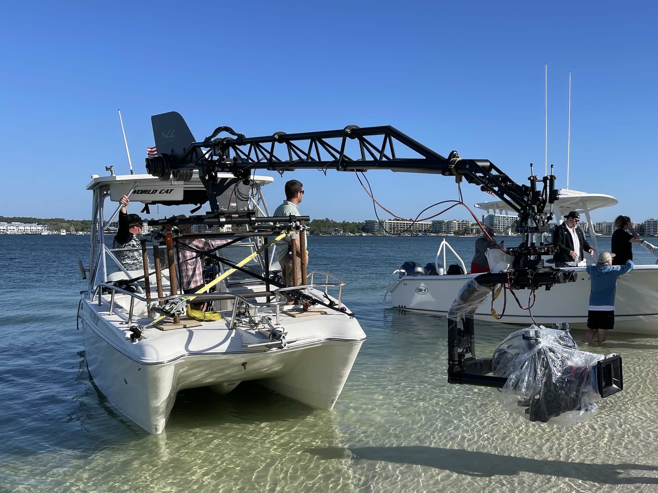 Camera crew working from boats on the water
