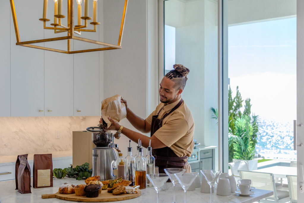 Lifestyle brand photography for a coffee company in a modern kitchen
